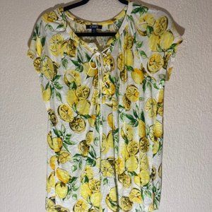 Chaps Ralph Lauren Lemon Knit Top Lace Up Size Medium Short Sleeve Shirt